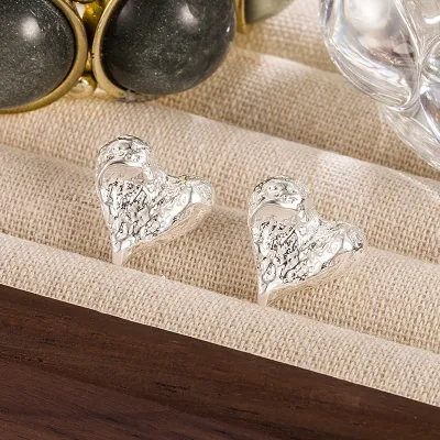 Women Fashion Exaggerated Irregular Texture Lava Heart Earrings