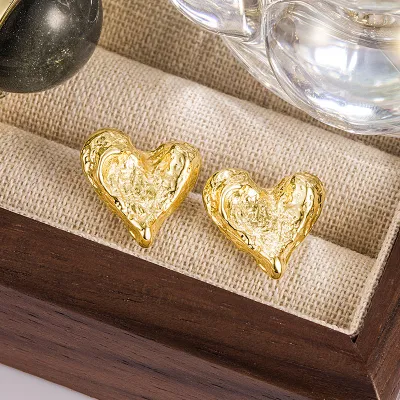 Women Fashion Exaggerated Irregular Texture Lava Heart Earrings