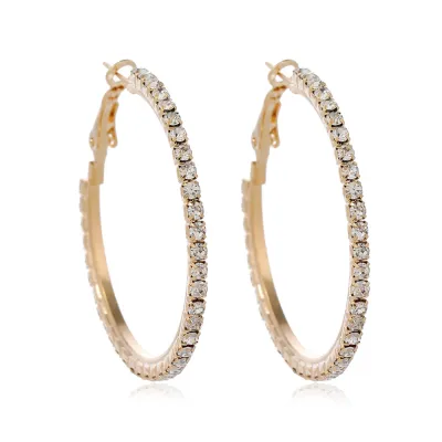 Women Fashion Solid Color Copper Rhinestone Circle Drop Earrings