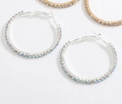 Women Fashion Solid Color Copper Rhinestone Circle Drop Earrings