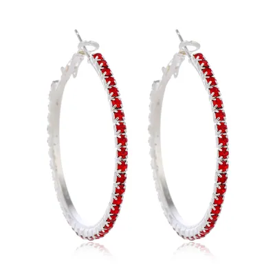 Women Fashion Solid Color Copper Rhinestone Circle Drop Earrings