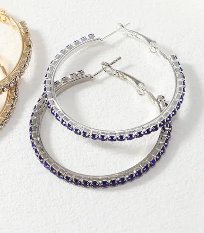 Women Fashion Solid Color Copper Rhinestone Circle Drop Earrings