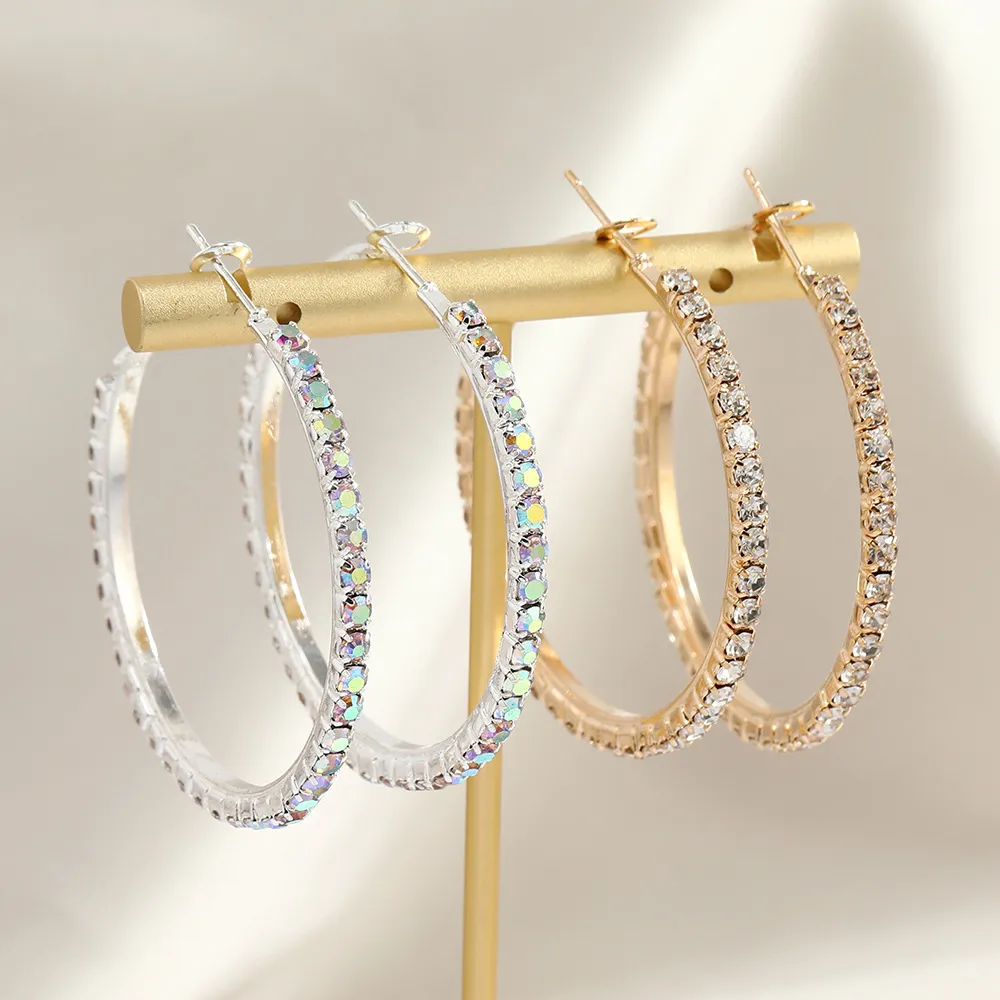 Women Fashion Solid Color Copper Rhinestone Circle Drop Earrings
