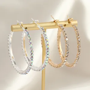 Women Fashion Solid Color Copper Rhinestone Circle Drop Earrings