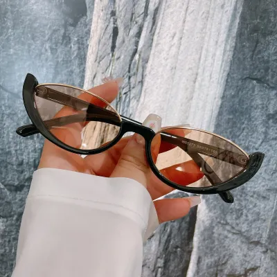 Women Fashion Metal Small PC Oval Frame Cat Eye Sunglasses