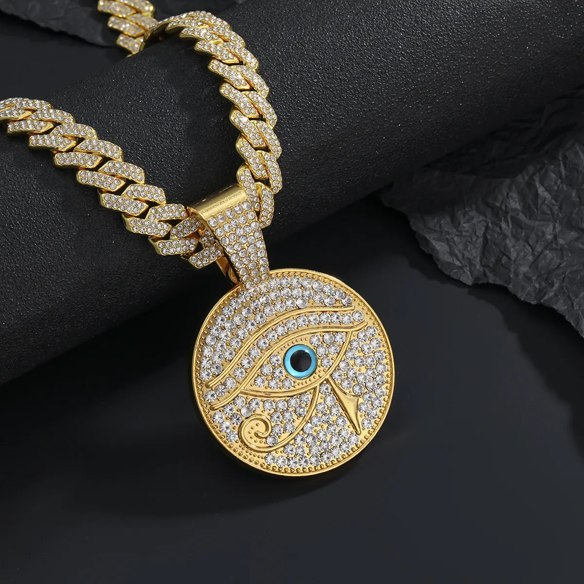 Personalized Hip Hop Rhinestone Eye Pendant Necklace