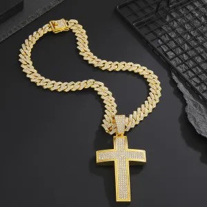 Hip Hop Men Rhinestone Cross Pendant Necklace
