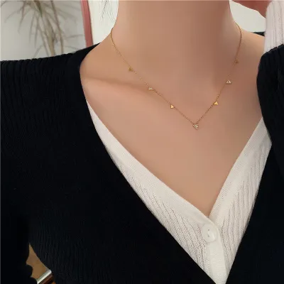 Women Fashion Rhinestone Sequin Water Drop Geometric Necklace Titanium Steel Cross Chain