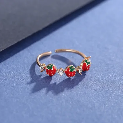 Women Fashion Cute Strawberry Rhinestone Ring