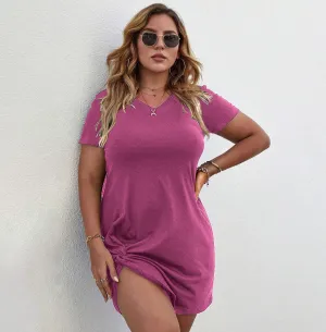 Women Plus Size Pleated Midi Dress Street Hipster Short Sleeve
