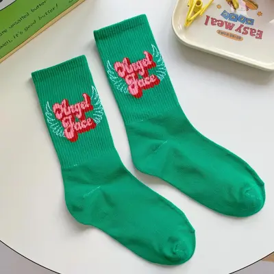 Women Fashion Heart Letter Printed Long Tube Cotton Socks