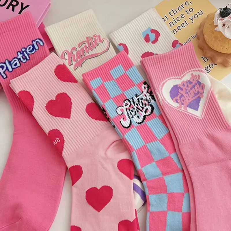 Women Fashion Heart Letter Printed Long Tube Cotton Socks