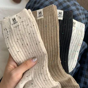 Women Fashion Solid Color Mid-Length Point Cotton Socks