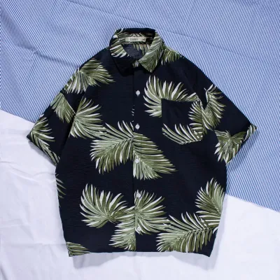 Men Casual Holiday Hawaiian Style Tiny Flower Short Sleeve Lapel Shirt