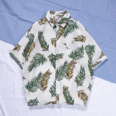 Men Casual Holiday Hawaiian Style Tiny Flower Short Sleeve Lapel Shirt