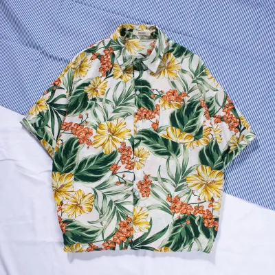 Men Casual Holiday Hawaiian Style Tiny Flower Short Sleeve Lapel Shirt