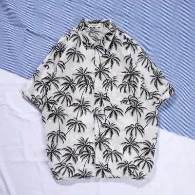 Men Casual Holiday Hawaiian Style Tiny Flower Short Sleeve Lapel Shirt