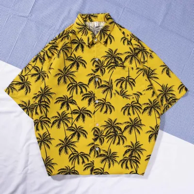 Men Casual Holiday Hawaiian Style Tiny Flower Short Sleeve Lapel Shirt