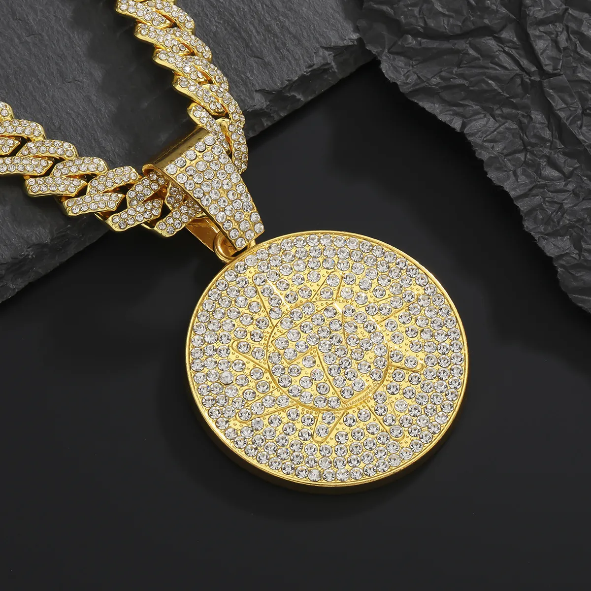 Hip-Hop Personalized Rhinestone Round Pendant Necklace