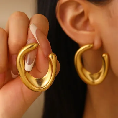 Women Fashion Geometric Irregular Stainless Steel Earrings Instagram Wind Personality Trend