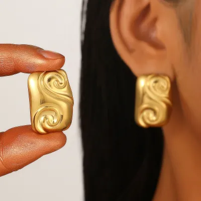 Women Fashion Geometric Irregular Stainless Steel Earrings Instagram Wind Personality Trend