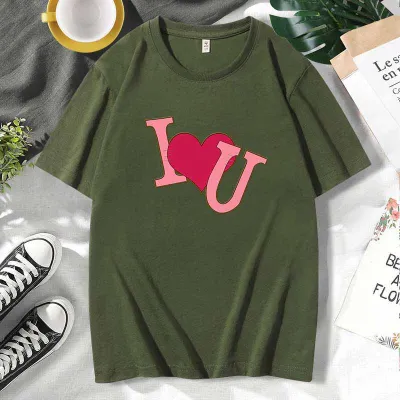 Men Women Fashion Casual Valentine Cotton Plus Size Short Sleeve Crewneck Couple T-Shirt