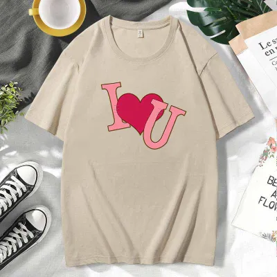 Men Women Fashion Casual Valentine Cotton Plus Size Short Sleeve Crewneck Couple T-Shirt