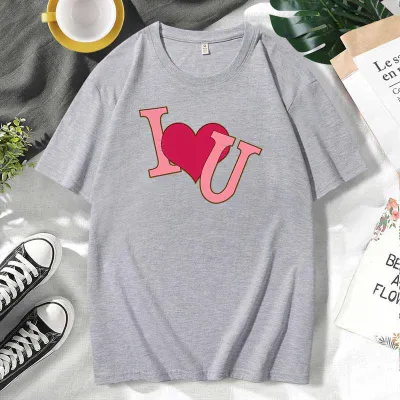 Men Women Fashion Casual Valentine Cotton Plus Size Short Sleeve Crewneck Couple T-Shirt