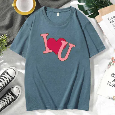 Men Women Fashion Casual Valentine Cotton Plus Size Short Sleeve Crewneck Couple T-Shirt