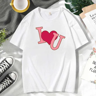 Men Women Fashion Casual Valentine Cotton Plus Size Short Sleeve Crewneck Couple T-Shirt