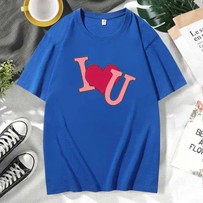 Men Women Fashion Casual Valentine Cotton Plus Size Short Sleeve Crewneck Couple T-Shirt
