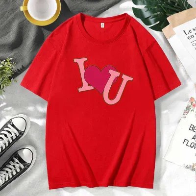 Men Women Fashion Casual Valentine Cotton Plus Size Short Sleeve Crewneck Couple T-Shirt