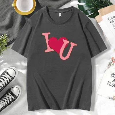 Men Women Fashion Casual Valentine Cotton Plus Size Short Sleeve Crewneck Couple T-Shirt