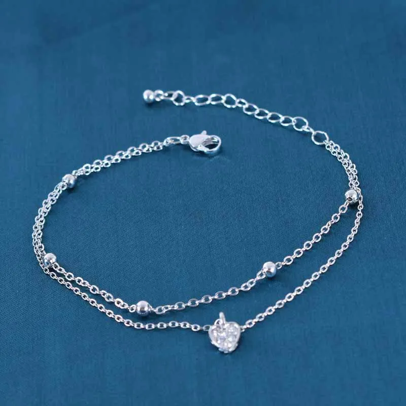 Women Fashion Heart Double Chain Anklet