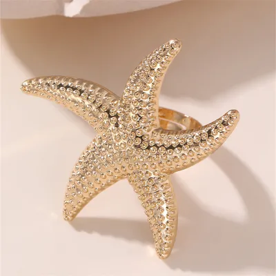 Women Fashion Exaggerated Metal Pearl Geometric Resin Ring