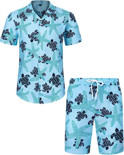 Men Leisure Holiday Floral Flamingo Print Plus Size Short Sleeve Lapel Shirt Shorts Sets