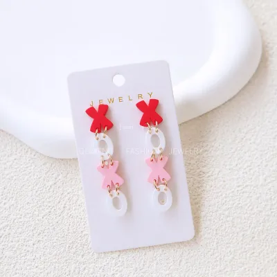 Valentine's Day Women Fashion Acrylic Paint Contrast Color Heart Earrings