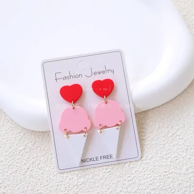 Valentine's Day Women Fashion Acrylic Paint Contrast Color Heart Earrings