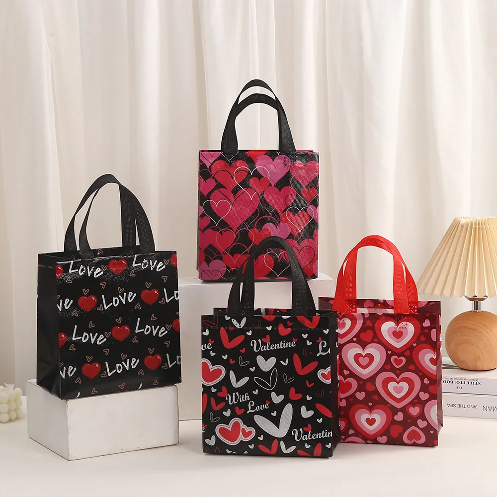 Valentine's Day Simple Love Letter Heart Print Non-Woven Fabric Gift Packaging Bag