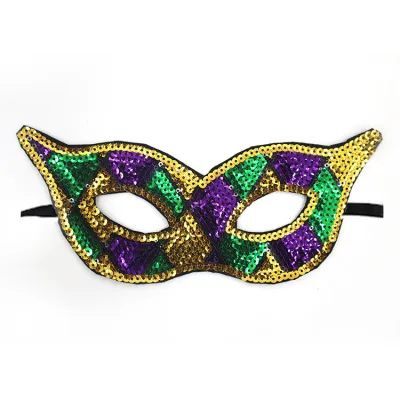 Mardi Gras Sequin Feather Multicolor Prop Mask Carnival Costume