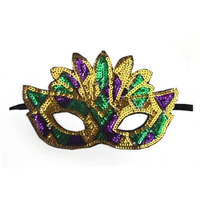 Mardi Gras Sequin Feather Multicolor Prop Mask Carnival Costume