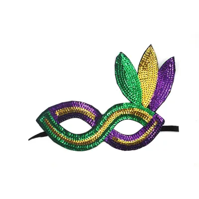 Mardi Gras Sequin Feather Multicolor Prop Mask Carnival Costume
