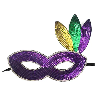 Mardi Gras Sequin Feather Multicolor Prop Mask Carnival Costume