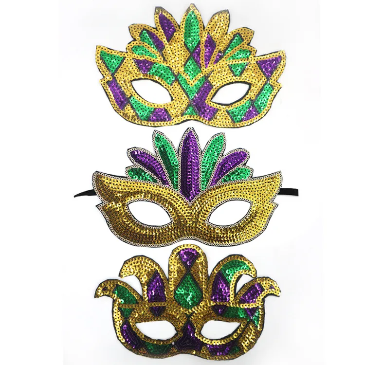 Mardi Gras Sequin Feather Multicolor Prop Mask Carnival Costume