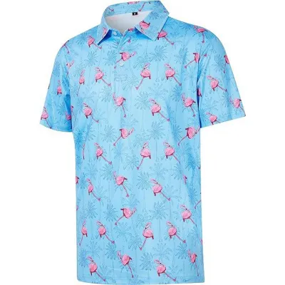 Men's Holiday Flamingo Floral Print Plus Size Short Sleeve Lapel Shirt