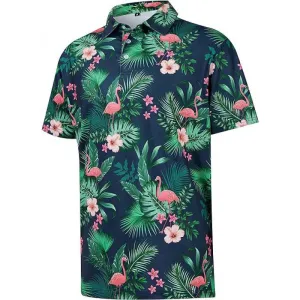 Men's Holiday Flamingo Floral Print Plus Size Short Sleeve Lapel Shirt