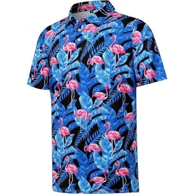 Men's Holiday Flamingo Floral Print Plus Size Short Sleeve Lapel Shirt