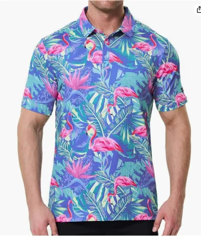 Men's Holiday Flamingo Floral Print Plus Size Short Sleeve Lapel Shirt