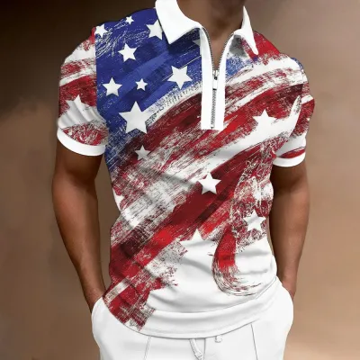Men Leisure Vacation 3D Print Plus Size Short Sleeve Lapel POLO Shirt