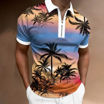 Men Leisure Vacation 3D Print Plus Size Short Sleeve Lapel POLO Shirt